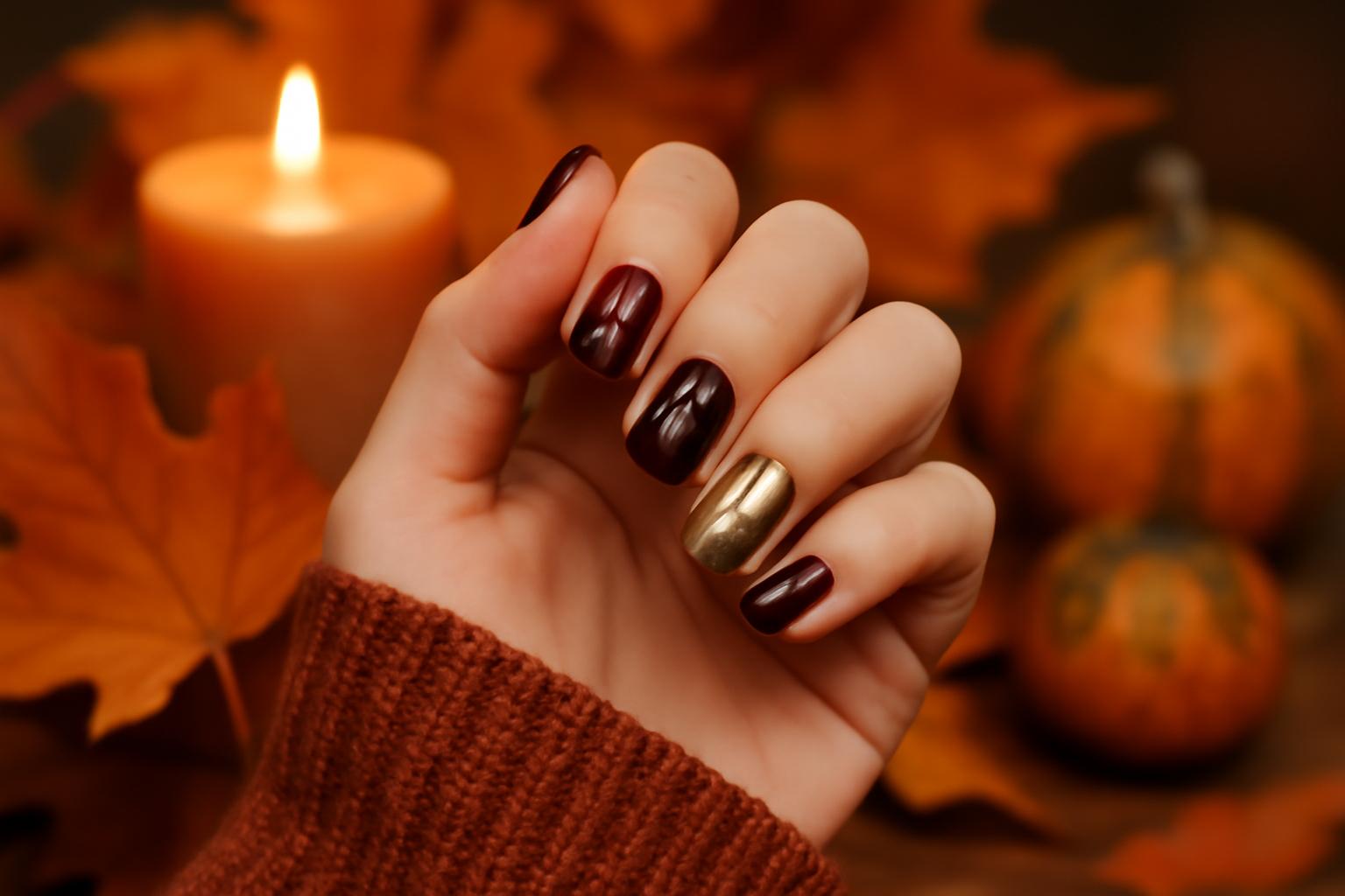 Jak wykonać luksusowy jesienny manicure z płatkami złota