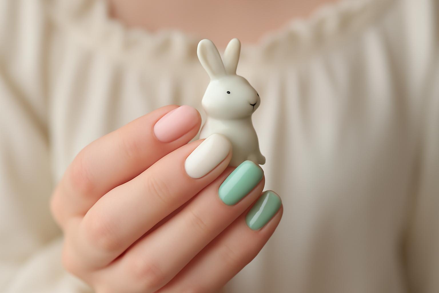 Króliczy nail art w stylu coquette na Wielkanoc