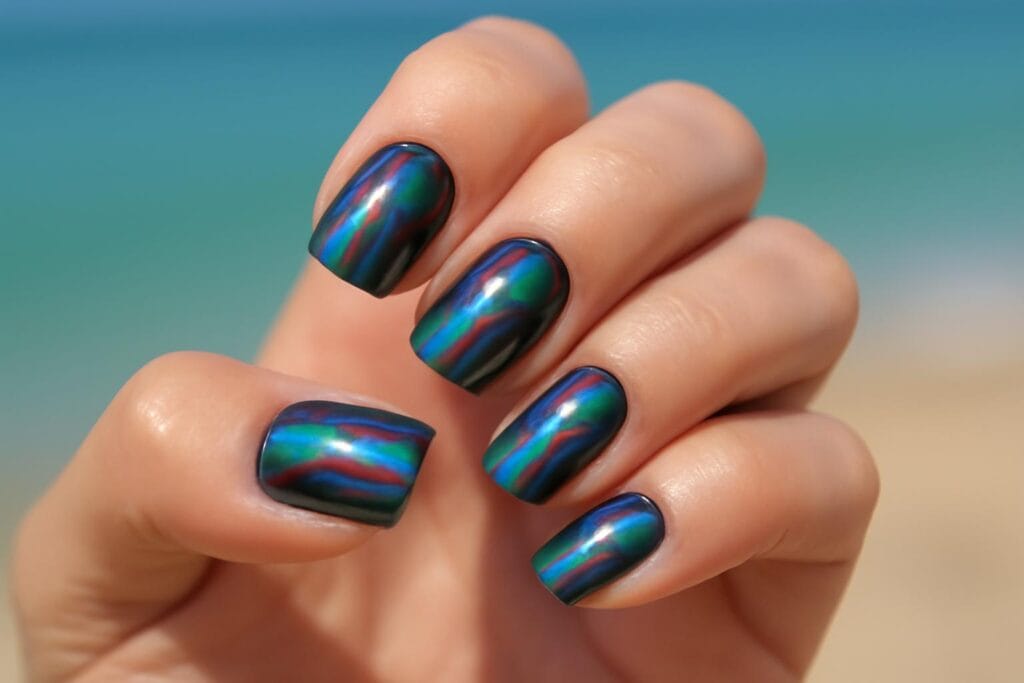 Letni manicure oil slick – jak wykonać efekt benzyny