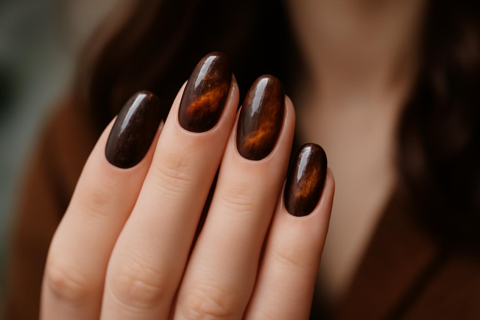 Paznokcie espresso brown – trendy manicure na jesień